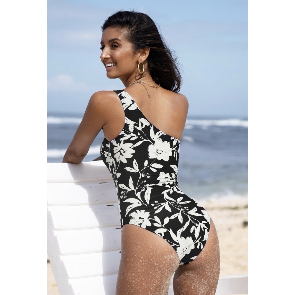 CUPSHE Womens XS Black & White Assymmetrical Cheeky One Piece Detach Strap - Picture 3 of 8